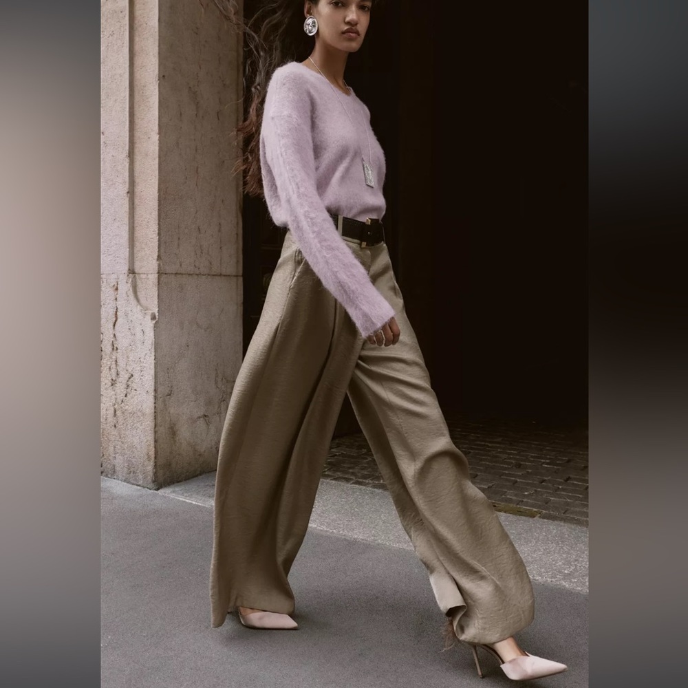 BELTED SATIN WIDE LEG PANTS - Picture 3 of 12